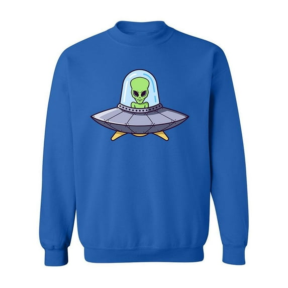 Green Alien With Ufo Design Sweatshirt Men - Men Sweatshirt, Royal Blue, Large