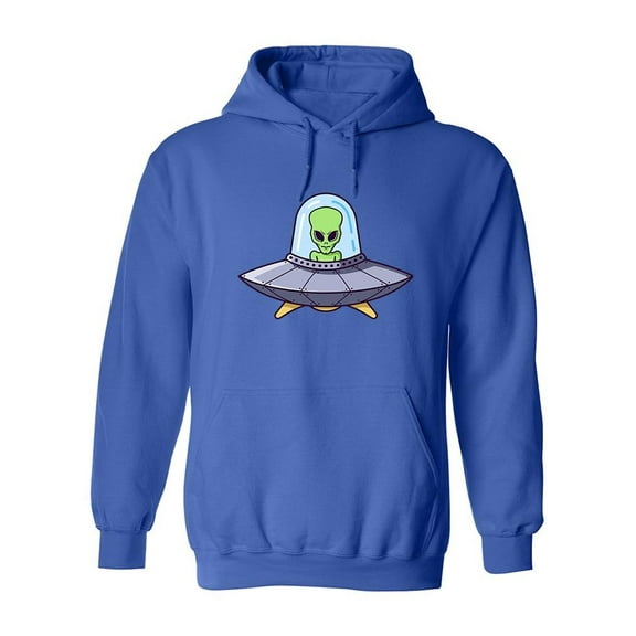 Green Alien With Ufo Hoodie Men -Image by Shutterstock, Male 3X-Large