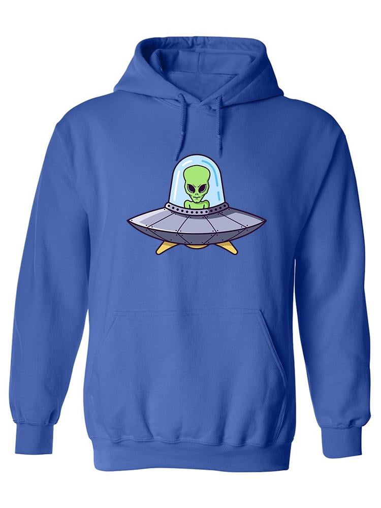 Green Alien With Ufo Hoodie Men -Image by Shutterstock, Male Small ...