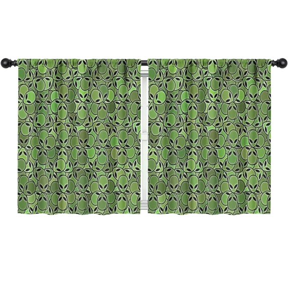 Green Aliens Pattern Blackout Kids Curtains,Childrens Insulated Curtains Set Of 2,Bedroom Essentials,Toddler Room Decor 52x63in(132x160cm)