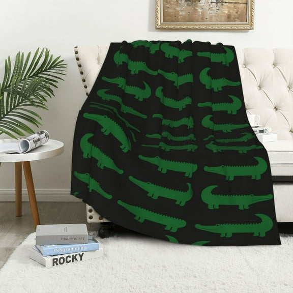 Green Alligator Crocodile Theme bed blanket, Ultra Soft Warm comfortable Lightweight Flannel Throw blanket for adult men women, perfect gift for All Season School Couch sofa Chair Home office living