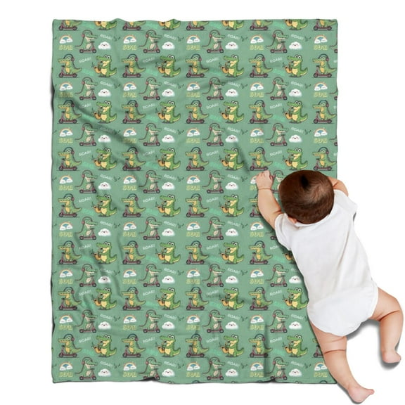 Green Alligators Icons Pattern Blanket,Comfortable Soft Flannel Throw Blanket,All Season,Warm Lightweight Blankets for Sofa Bed Couch Living Room Chair,30"x40"