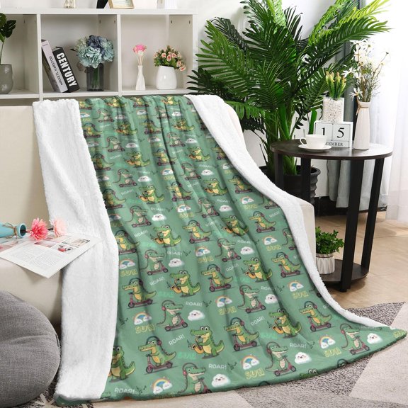 Green Alligators Icons Pattern Blanket,Comfortable Soft Flannel Throw Blanket,All Season,Warm Lightweight Blankets for Sofa Bed Couch Living Room Chair,40"x50"