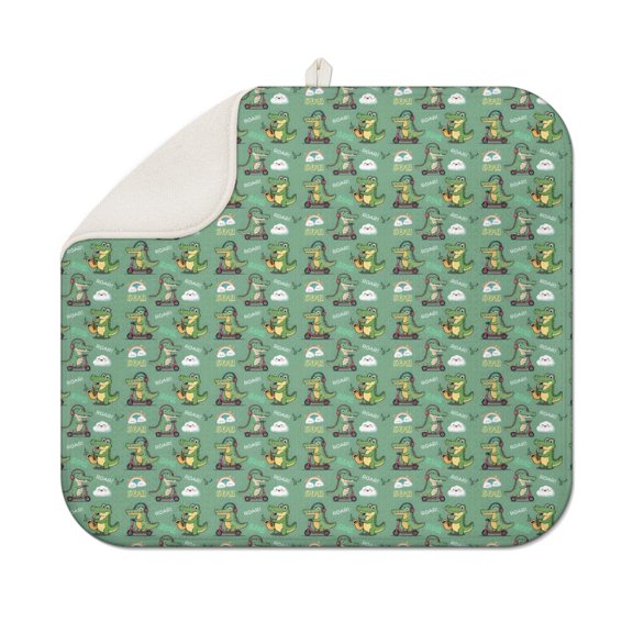 Green Alligators Icons Pattern Dish Drying Mat for Kitchen 1 Pack, Ultra Absorbent Microfiber Dishes Drainer Mats,16"x18"