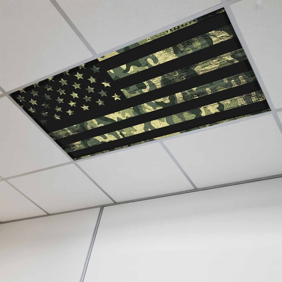 Green American Flag Fluorescent Light Covers, Wooden Grain Magnetic Light Covers for Ceiling Lights, Fluorescent Ceiling Shade Filters for Classroom Bedroom Office 4x2Ft x 1PCS