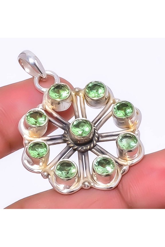 Green Amethyst 925 Sterling Silver Chakra Pendant 1.76" P7869-10, Christmas Gift, Gemstone Silver Jewelry, Amethyst Pendant, New Year Sale