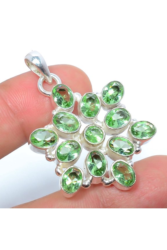 Green Amethyst 925 Sterling Silver Handmade Pendant 1.83" W2451, Amethyst Pendant, Christmas Gift, New Year Sale, Gemstone Silver Jewelry