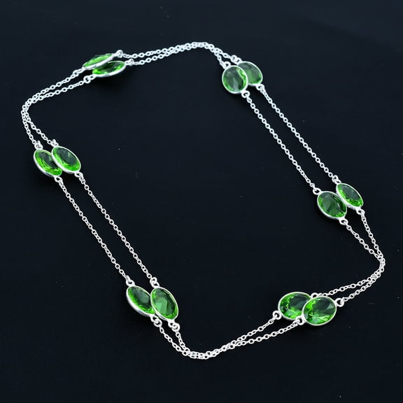 Green Amethyst 925 Sterling Silver Jewelry Oval Gemstone Necklace 36" VJ 248
