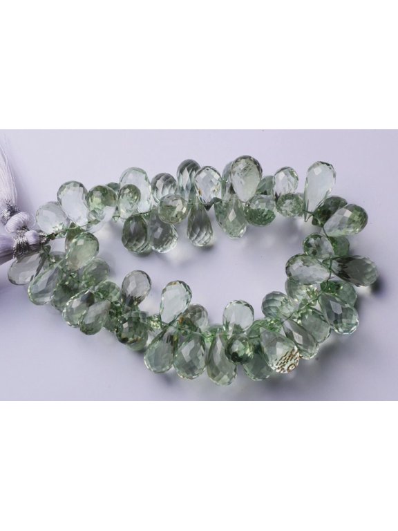 Green Amethyst Beads Faceted Briolette Beads 7.5 Inch Strand Natural Prasiolite Gemstones for Necklace Making Supplies