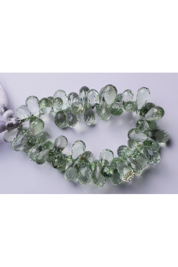 Green Amethyst Beads Faceted Briolette Drop Shape 7.5 Inch Strand Natural Prasiolite Gemstones for Necklace Making Jewelry Crafting Supplies
