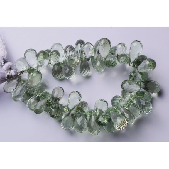 Green Amethyst Beads Faceted Drop Shape 7.5 Inch Strand Natural Prasiolite Stones for Jewelry Making Supplies