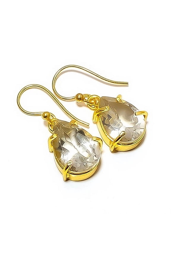 Green Amethyst - Brazil Silver 18k Yellow Gold Plated Earring 1.17" E7624-20, Gemstone Silver Jewelry, New Year Sale, Valentin's Day Gift
