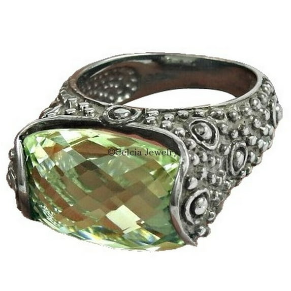 Green Amethyst Checker Ring, Arabic Design Ring, Statement Victorian Ring, Expensive Ring, Outstanding Ring, Gothic Ring, Stunning Ring, Silver Oxidized Ring (green-amethyst, Size 7)
