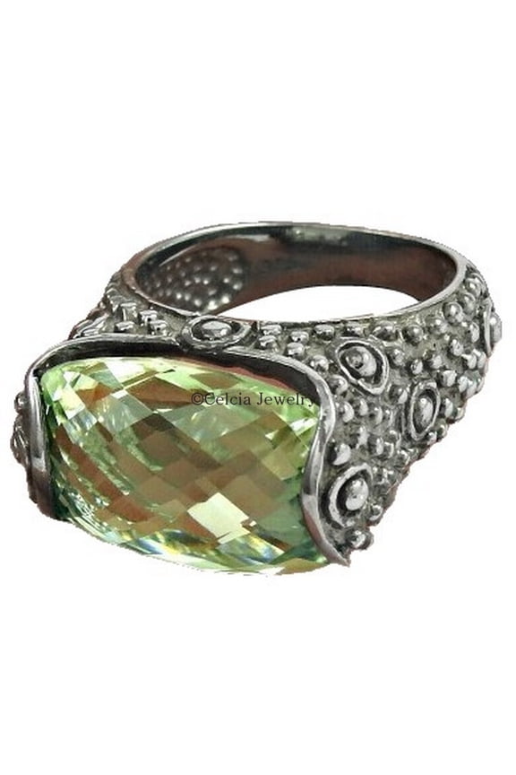 Green Amethyst Checker Ring, Arabic Design Ring, Statement Victorian Ring, Expensive Ring, Outstanding Ring, Gothic Ring, Stunning Ring, Silver Oxidized Ring (green-amethyst, Size 7)