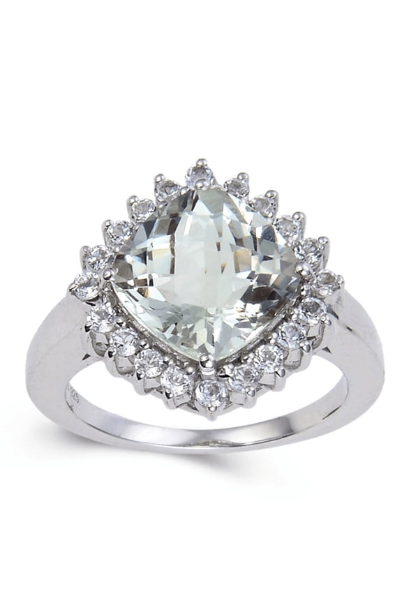 Green Amethyst Cushion Halo Ring