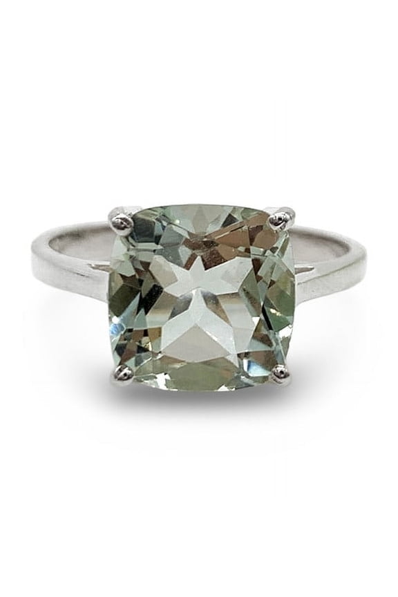 Green Amethyst Cushion Ring-925 Sterling Silver Ring-Dainty Gemstone Ring- Shine Amethyst Anniversary Ring-Gift for Love