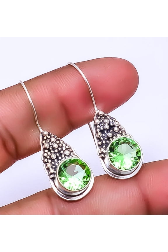 Green Amethyst Designer Handmade 925 Sterling Silver Earring 1.56" E_9346_133_62, Beautiful Jewelry For Woman, New Year Sale, Valentin's Day Gift