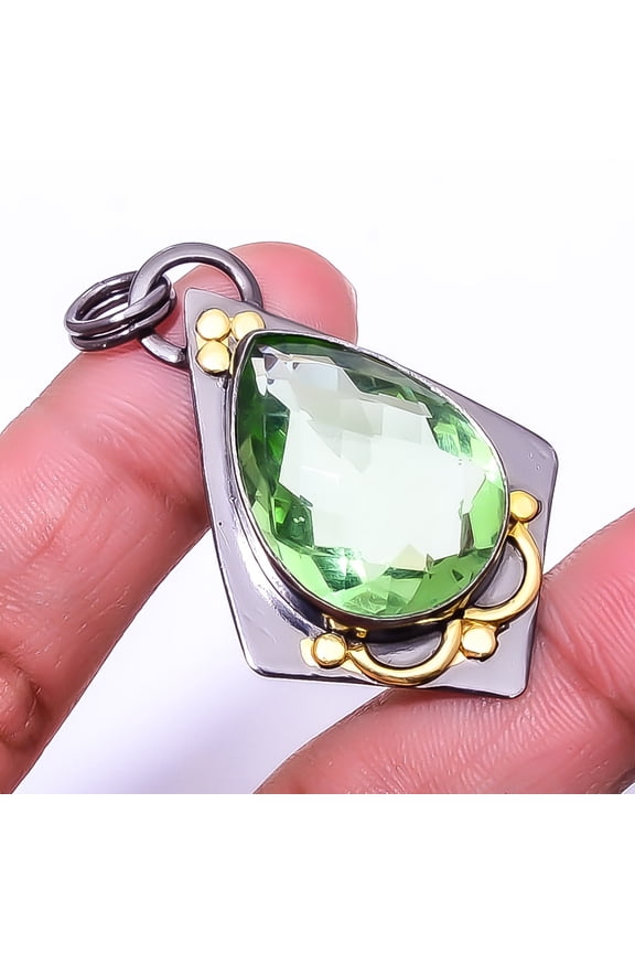 Green Amethyst Designer Handmade 925 Sterling Silver Pendant 1.95" P_9264_167_46