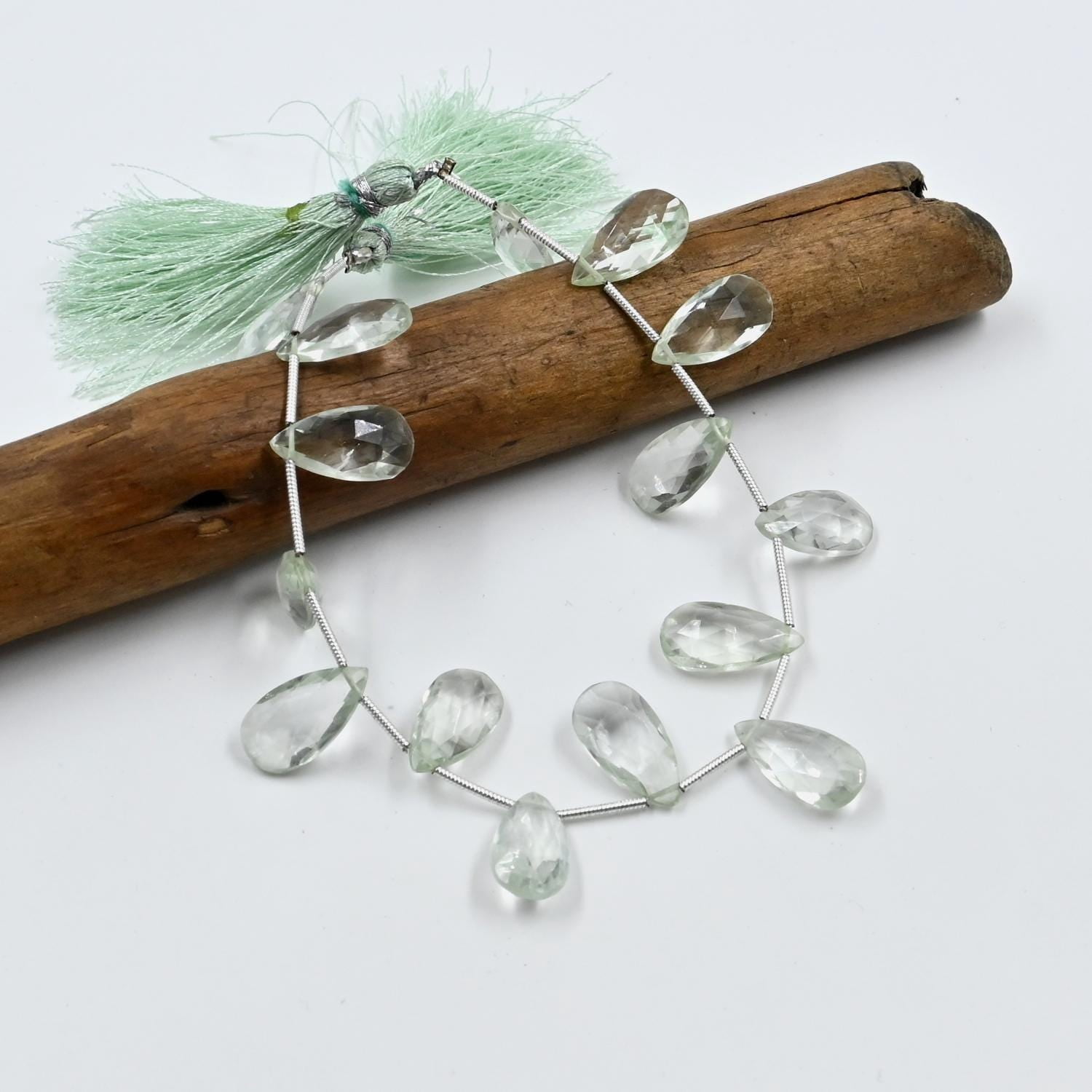 A.B. Gems Green Amethyst Faceted Pear Beads, Green Amethyst Gemstone Beads, DIY Jewelry Making Beads Healing Crystal Beads for Jewelry, Amethyst Beads