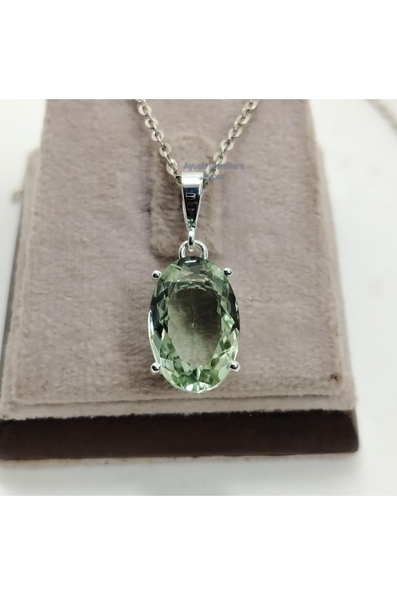 Green Amethyst Pendant Necklace: 925 Sterling Silver Prasiolite Jewelry