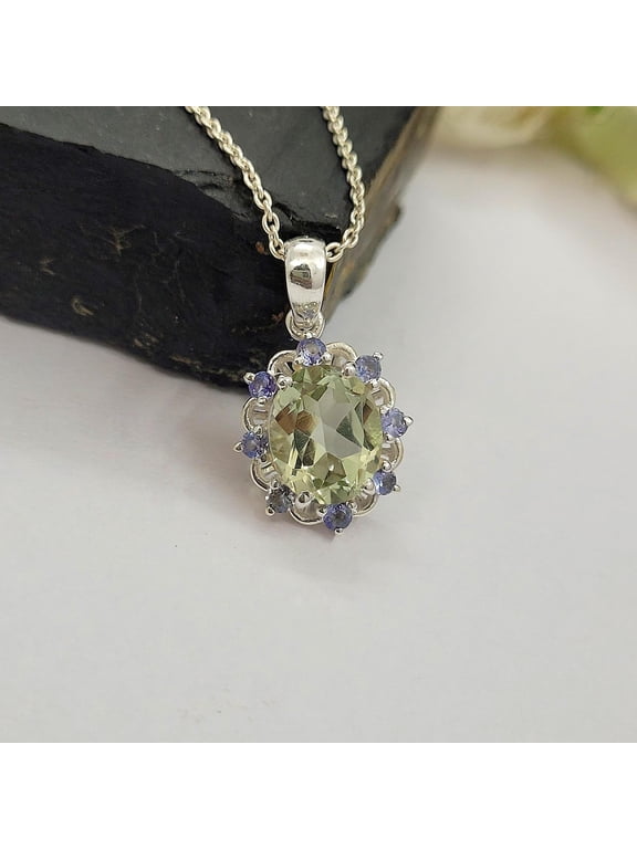 Green Amethyst Pendant Necklace: 925 Sterling Silver Prasiolite Jewelry
