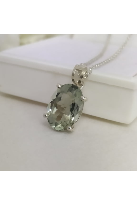 Green Amethyst Pendant Necklace: 925 Sterling Silver Prasiolite Jewelry