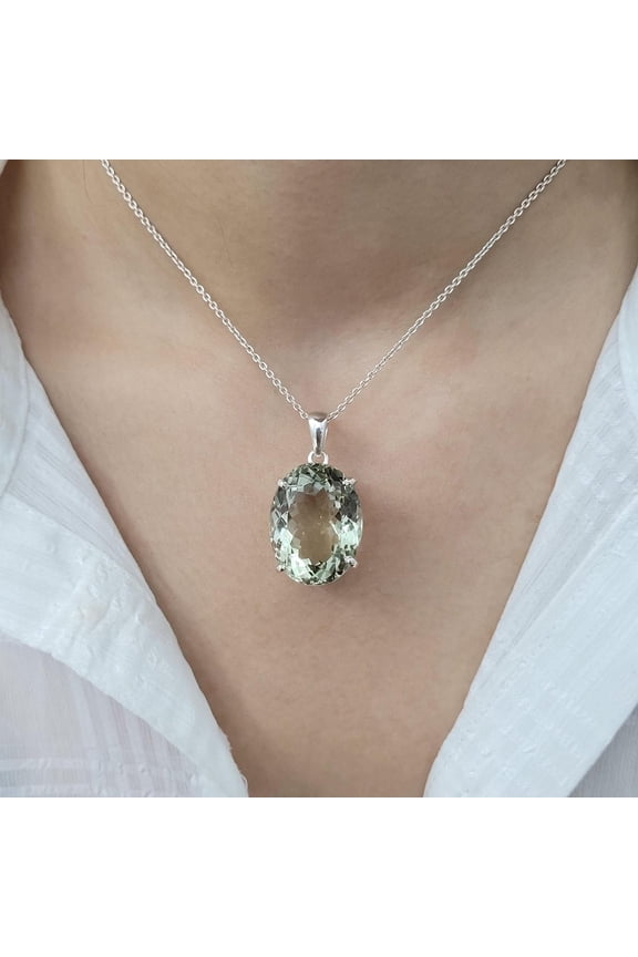 Green Amethyst Pendant Necklace: 925 Sterling Silver Prasiolite Jewelry