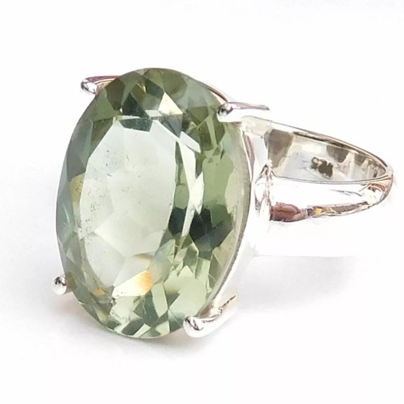 Green Amethyst Ring, 925 Silver Ring, Prong Set Ring, Statement Ring, Cocktail Ring, Oval Gemstone Ring Elegant Ring, Boho Ring, Dainty Ring