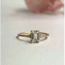 Green Amethyst Ring, Green Gemstone Ring, Emerald Cut Amethyst Ring, February Birthstone Solitaire Ring, Delicate CZ Ring, Gift Ring