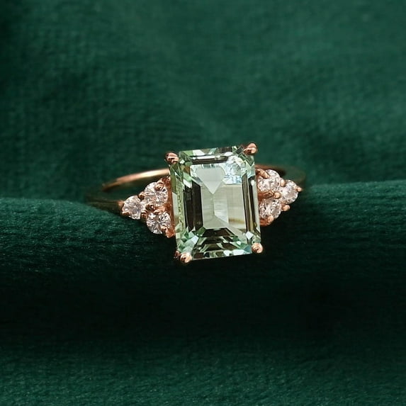Green Amethyst Ring, Prasiolite Emerald Cut Gemstone Jewelry, Sterling Silver, Gift Ring For Wome