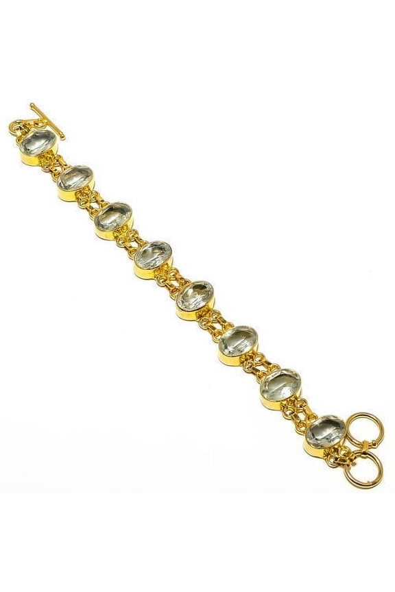 Green Amethyst Silver Gold Plated Bracelet 7-7.99" B25-104, Valentine's Day Gift, Birthday Gift, Beautiful Jewelry For Woman & Girls