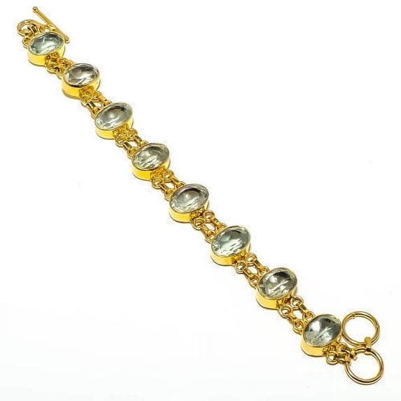 Green Amethyst Silver Gold Plated Bracelet 7-7.99" B25-106, Gemstone Jewelry, Birthday Gift, Beautiful Jewelry For Woman & Girls