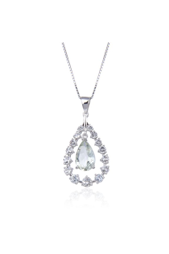 Green Amethyst Teardrop Pendant Necklace