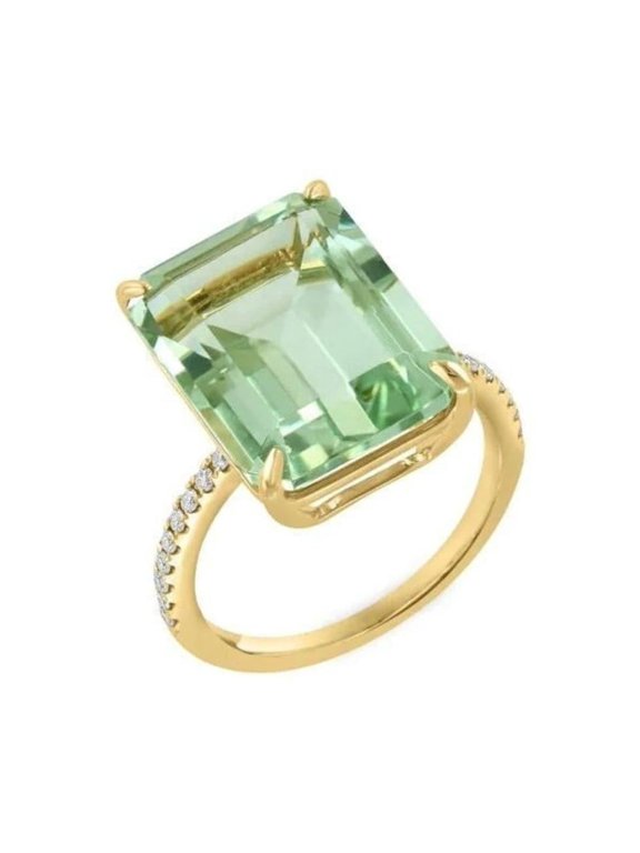 Green Amethyst lab Diamond Ring Emerald Cut Solitaire Women's 14k Gold Plated Jewelry for Special Occasions