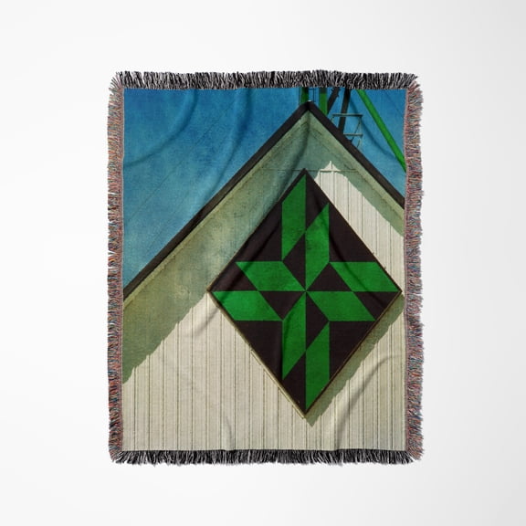 Green And Black Barn Quilt By Angelandspot, Woven Blanket