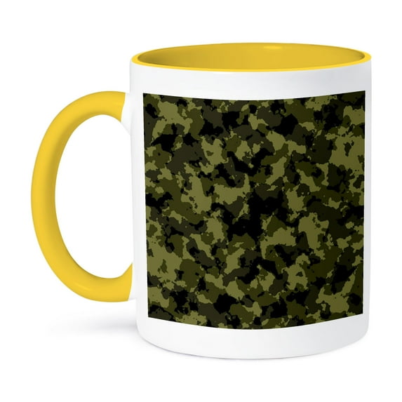 3dRose, Green and black military camouflage texture. Space for custom text, 11oz Two-Tone Yellow Mug