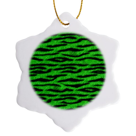 3drose, Green and Black Tiger Animal Print, 3 inch Snowflake Porcelain Ornament
