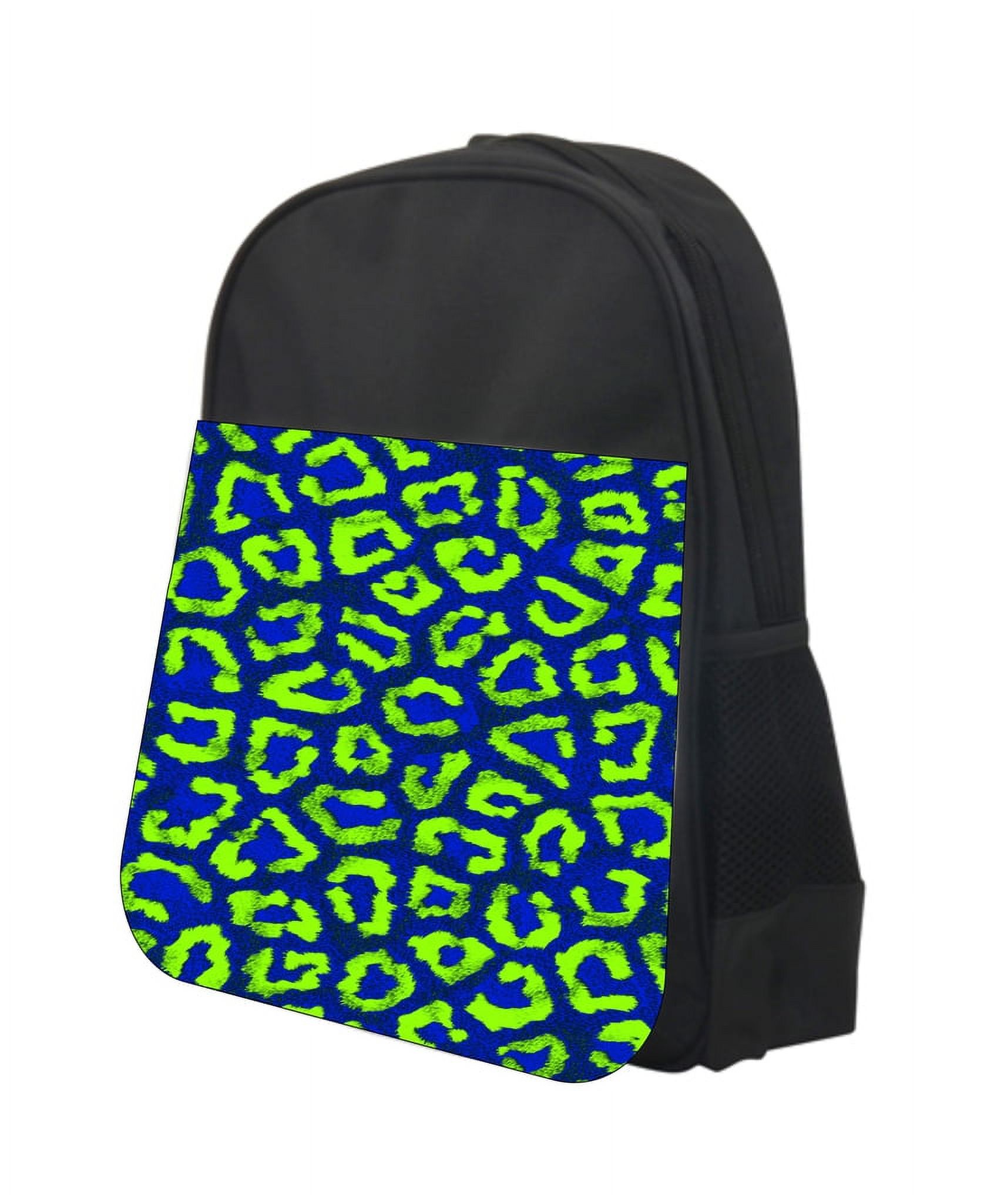Green And Blue Leopard Print 13" x 10" Black Preschool Toddler Children's Backpack - image 1 of 2
