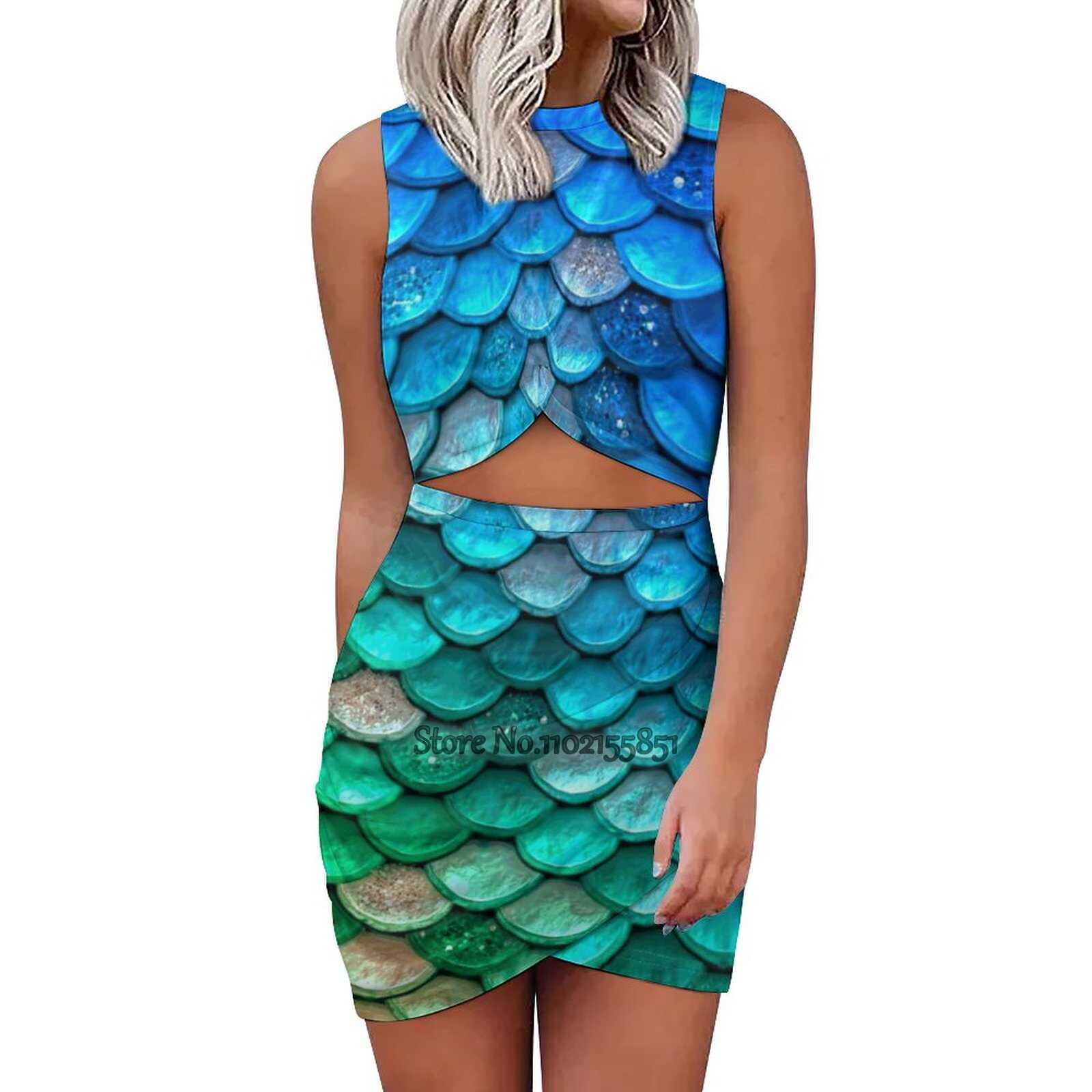 Green And Blue Sparkle Faux Glitter Mermaid Scales Square Neck Dress ...