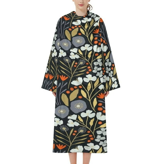 Green And Blue Wildflowers Bathrobe Plush Bathrobe Cozy Unisex Winter Bathrobe Warm Water Absorbent