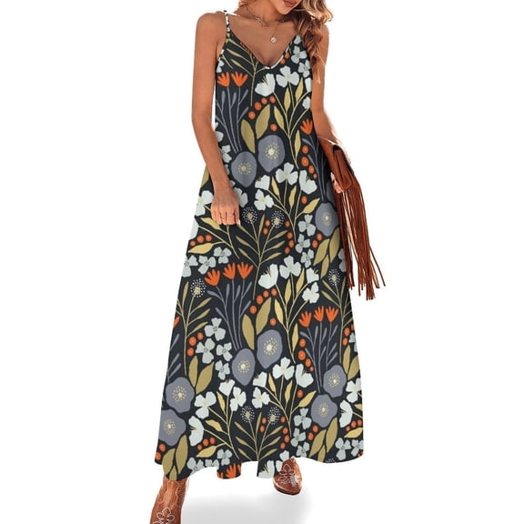 Green And Blue Wildflowers Sleeveless Dress Women's Evening Dress Womans Clothing