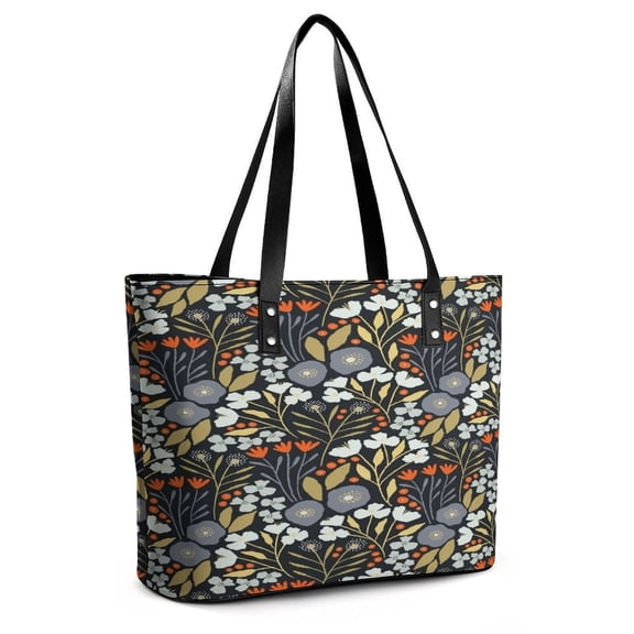 Green And Blue Wildflowers Woman Leather Handbags Large Tote Bag Fashion Portable Handbags With Zipper