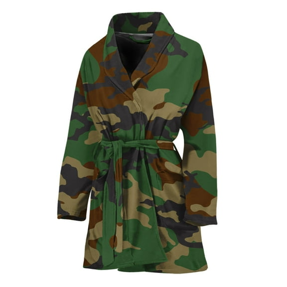 Green And Brown Camouflage Women Bathrobe One Size Univeral Fits Fashion Lightweight Plush Fleece Long Robe For Women