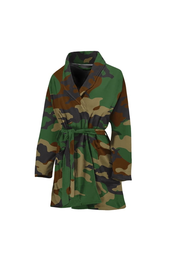 Green And Brown Camouflage Women Bathrobe One Size Univeral Fits Fashion Lightweight Plush Fleece Long Robe For Women