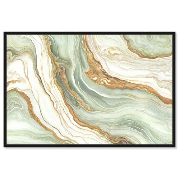 Green And Gold Mineral, Agate & Geode Wall Art Canvas Wall Art by Art Remedy, Black Floater Frame, 16" x 11"