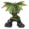 thumbnail image 1 of Green And Gold Scales Behemoth Dragon Perching On Ancient Rock Arch Figurine, 1 of 10