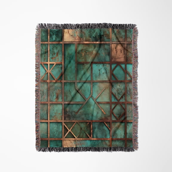 Green And Image Of Copper Grunge Image Of Metal Background, Woven Blanket