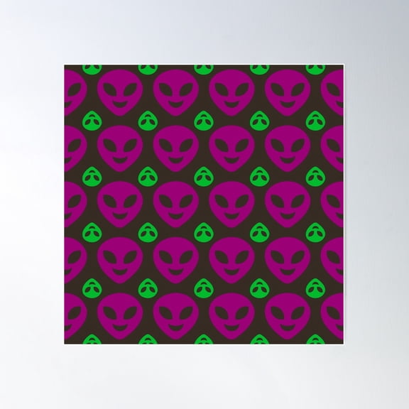 Green And Purple Alien Faces Pattern Poster Wall Art, Modern Wall Decor For Living Room Bedroom, 30x30 UNFRAMED