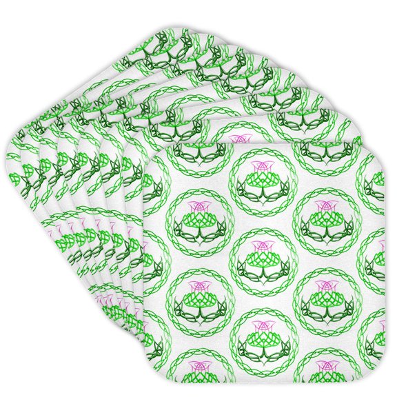 3drose, Green and Purple Celtic Knot Flower of Scotland Thistle., Set of 8 Coasters - Soft