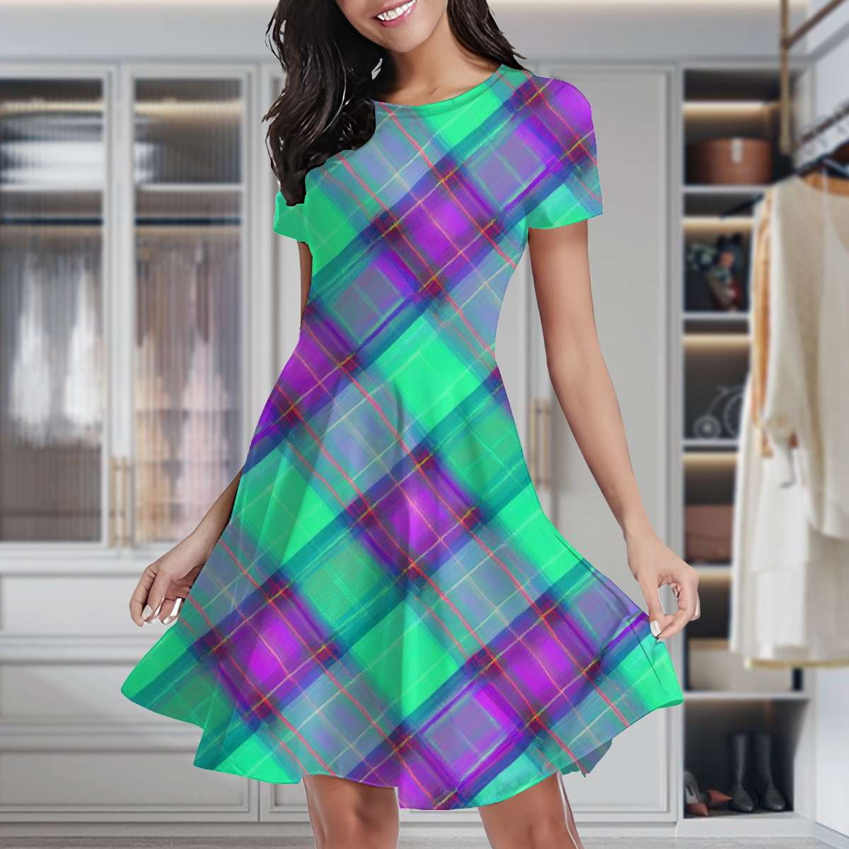 slim fit dress slacks Katherine Green Tartan Swing Dress main image 0